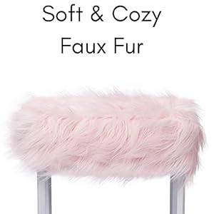 Birdrock home rectangular faux fur vanity stool ottoman wwhite metal legs small fluffy makeup seat cute foot rest for bedroom desk or dressing table compact chair for girls dorm room pink  urban country home decor