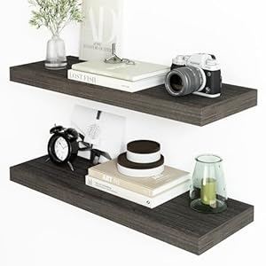 Fixwal Floating Shelves, 24 x 8in Large Bathroom Decor Wall Shelves, Bathroom Shelves Set of 2, with Invisible Brackets for Living Room,Bedroom and Kitchen(Gray)