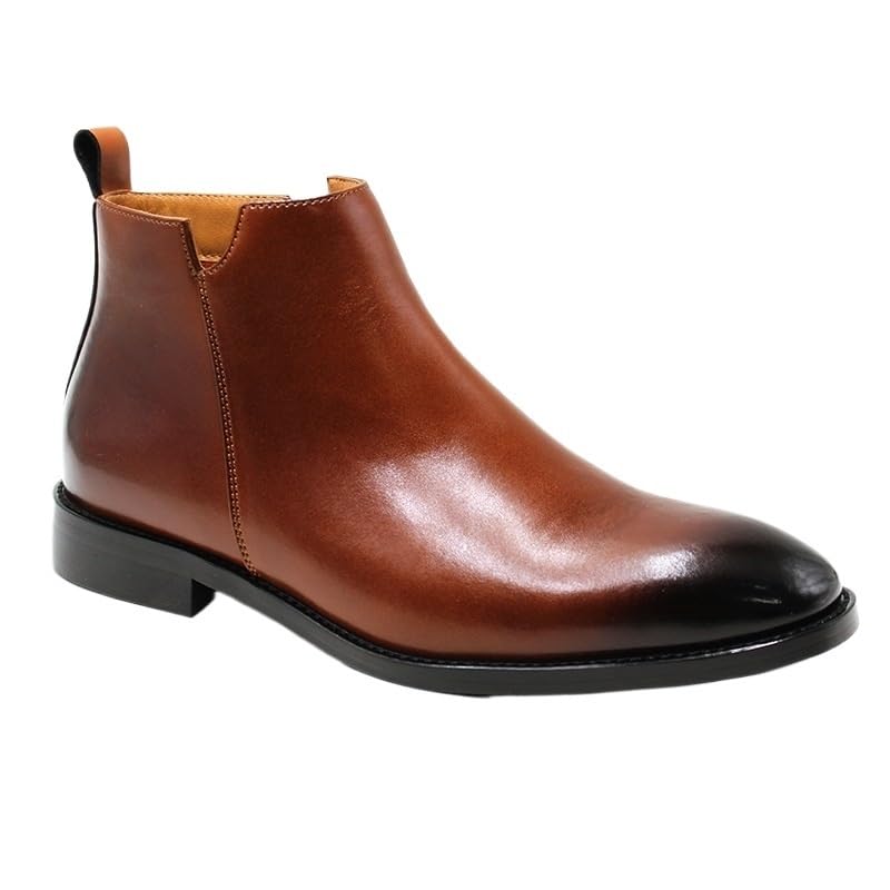 Men's British Side Zipper Leather Boots Square Toe Slip-on Middle Fashion Casual Shoes Slip Resistant Rubber Soft Sole Oxford Shoes for Men(10)