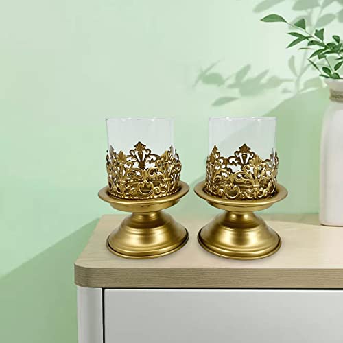 Gralara 2 peças de castiçal castiçal de metal castiçal cônico decoração suporte de vela, Áureo 10,3c