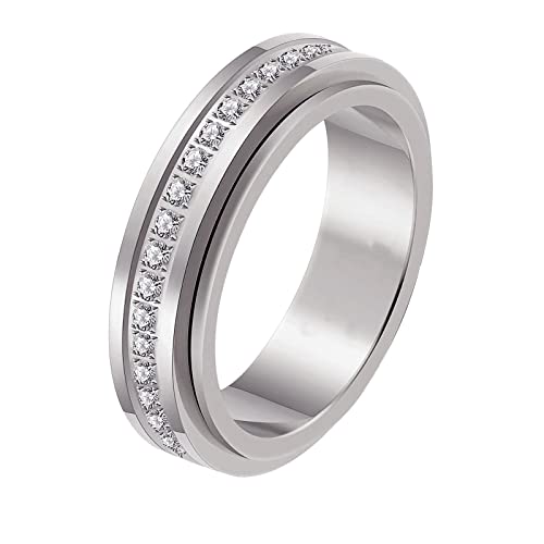 yfstyle Titanium Stainless Steel Spinner Rings for Women Cubic Zirconia Spinner Ring Fidget Rings for Anxiety Rings Titanium Rings for Men Spinner Rings for Anxiety Relieving Stress Rings-silver-7