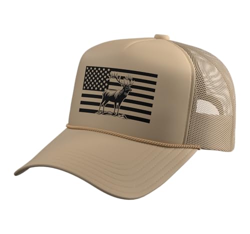 Image of Outdoor Antlers Elk Deer Hunting Trucker Hat with Adjustable Mesh Back