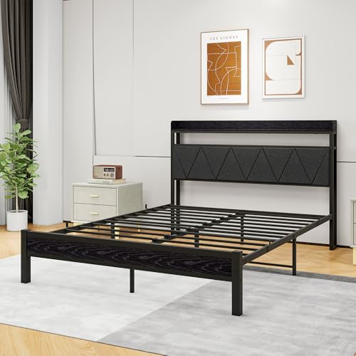 VERFARM Estructura de cama tapizada de 140 x 200 cm, marco de cama doble con LED y estación de carga, marco de cama con espacio de almacenamiento, cama juvenil, cama de invitados con cabecero - imagen 7