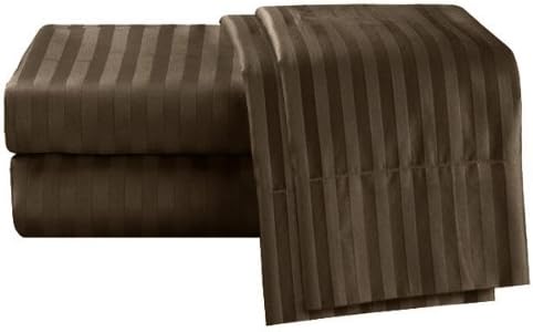 Queen Size 400 Thread Count 100% Cotton Sateen Dobby Stripe Sheet Set -Coffee