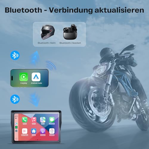 WonVon 5 Zoll Motorrad Carplay Display Motorrad Navigationsgeräte mit Motorrad Navi CarPlay & Android Auto Wasserdicht Motorräder Display mit Bluetooth Sprachassistenten Magnetische Halterung