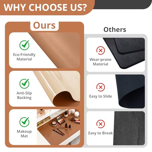 Image of LovePads Makeup Mat for Vanity, 17 x 28 Dual-Sided Desk Pad & Vanity Cover Top, Waterproof PVC Protector Mat for Dresser, Nail Art, Craft Table (Brown+Beige)