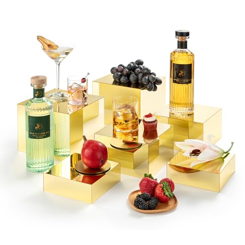 Red Co. Set of 3 Glossy Gold Acrylic Cube Display Nesting Risers with Hollow Bottoms - 2 Pack