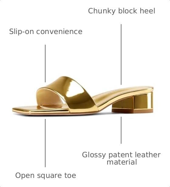 Image of TNYNFBEB Womens Chunky Block Low Heel Open Square Toe Sandals Mules Shoes Slip-on Prom Party Dress Patent Leather 1.4 Inches Heels