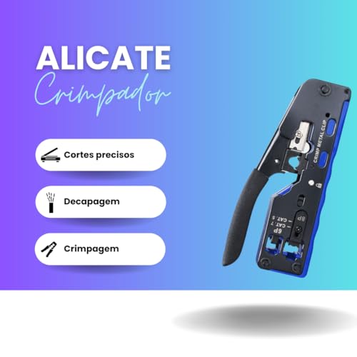 Alicate Crimpador Profissional com Descascador para Cabo de Rede Ethernet RJ45/RJ11/RJ12 Cat5e/Cat6/