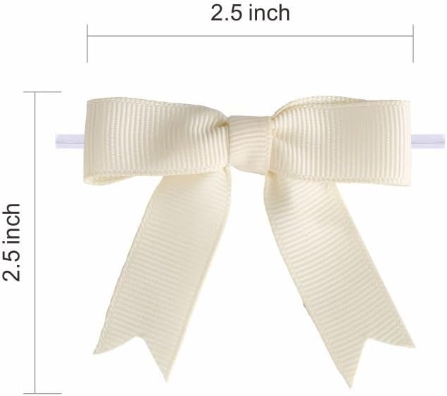 50 Pcs 2.5 Inches Twist Tie Grosgrain Ribbon Bows Pretied Premade Craft Bows for Treat Bags Gift Wrapping Basket Wedding Baby Shower Brithday Christmas Party (2.5", Ivory) - Image 2