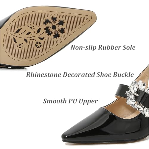 Women's Slingback Pumps with Sparkly Rhinestone Strap Buckle Pointed Closed Toe Block High Heel Sandals Fashion Adjustable Ankle Buckle Dress Shoe Party Wedding Prom3