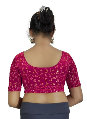 Image of PU Fashion Stylish Golden Embroidery Work Readymade Stretchable Velvet Blouse - Soft Breathable Fabric, Saree Blouse for Women
