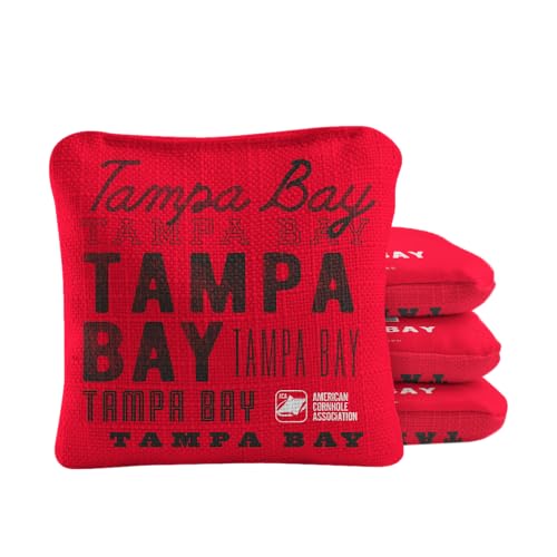 ACA Synergy Pro Dual Sided Cornhole Bags | Tampa Bay Red Design | Set of (4) All-Weather Resin Filled Stick & Slide Corn Hole Bags