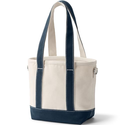Image of Lands' End Open Canvas Tote Small Long Handle Natural /radiant Navy