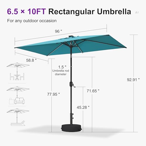 PURPLE LEAF 5' x 8' Rectangular Patio Umbrella with Solar LED Outdoor Table Umbrella Aluminum Frame Market Umbrella Sun Umbrella for Garden Deck Lawn Pool Turquoise Blue — view 2