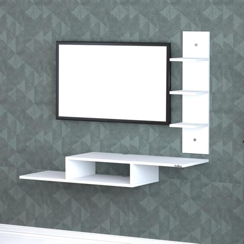 Image of Anikaa Engineered Wood LED Light TV Unit Wall Mounted TV Unit TV Cabinet Wall TV Stand for Living Room, Set Top Box Stand - White (D.I.Y - Do-It-Yourself) Ideal for Up to 43 inch Inches