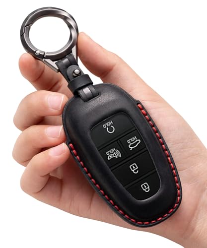 YONUFI Funda de cuero para llavero Hyundai compatible con Tucson, Sonata, Santa Fe Cruz Palisade 2020 - 2024 (negro)