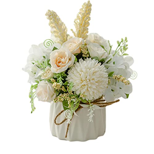 Fleurs artificielles en pot avec vase en céramique, petite plante artificielle avec vase pour mariage, bureau, table, fenêtre, salon, chambre à coucher, fête