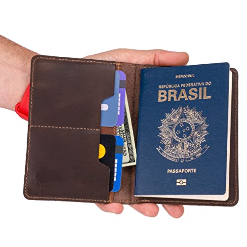 Capa P/Passaporte Documentos Cartões/cédulas Couro Legítimo (Marrom Escuro)