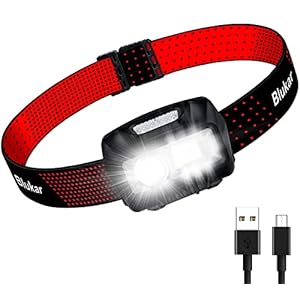 Blukar Lampe Frontale Rechargeable, 2000LM Super Lumineux Étanche Léger Torche Frontale LED Puissante avec Voyant Rouge, 8 Modes d’éclairage, Capteur Mouvement, 30H d’autonomie pour Course/Urgence