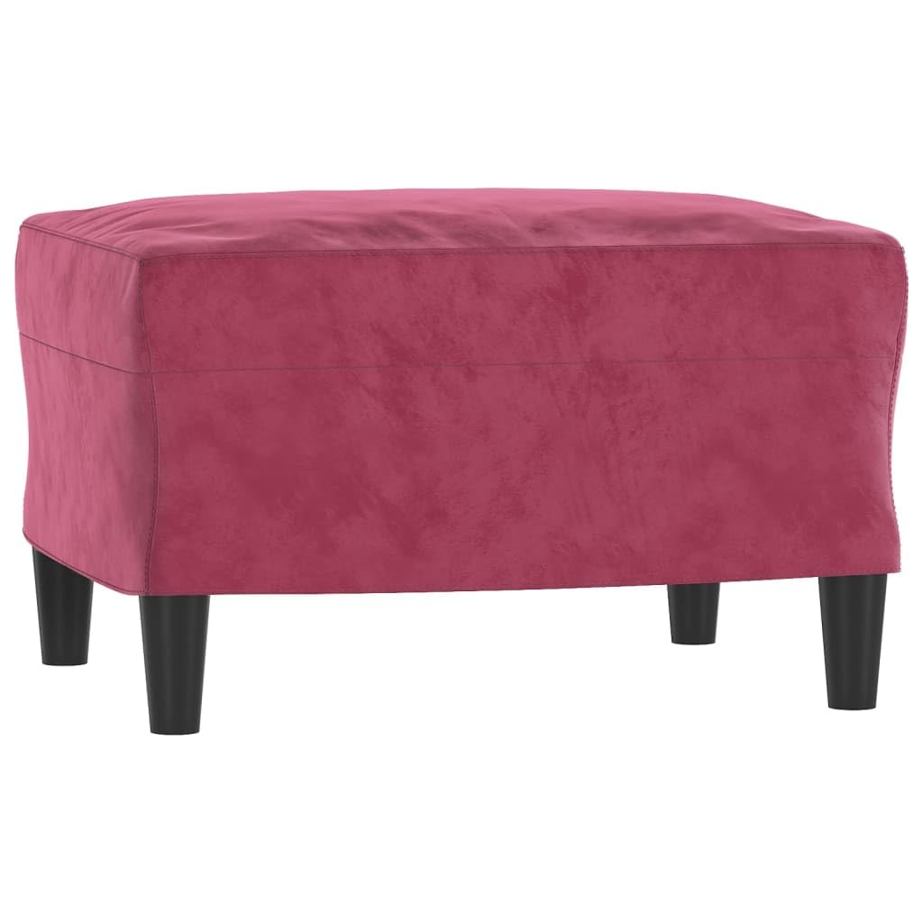 Ensemble de canapé 3 pièces en velours rouge vin avec canapé 2 places, repose-pieds et coussin, structure robuste, peu encombrant, pour salon, chambre d'amis, chambre d'adolescent