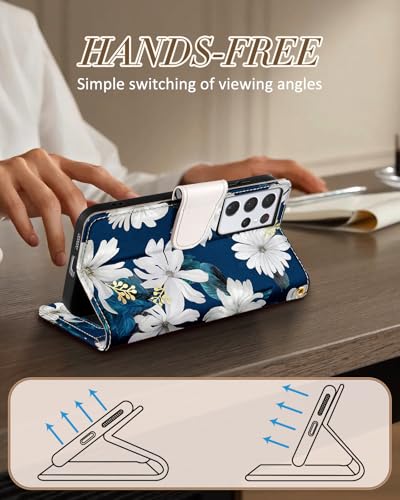 Toycamp for Samsung Galaxy S21 Ultra Wallet Case for Women,Blueleaf Flower - image 5