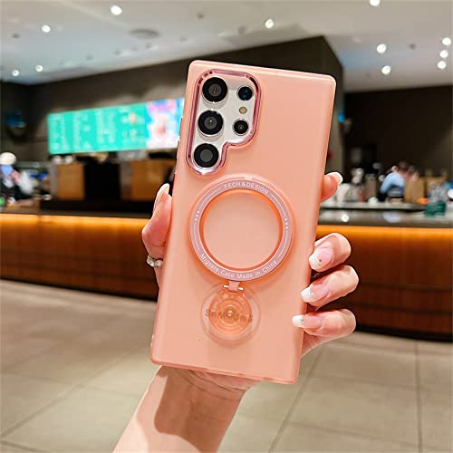 Coque magnétique pour Samsung Galaxy S22 Plus avec support rotatif 360 rose