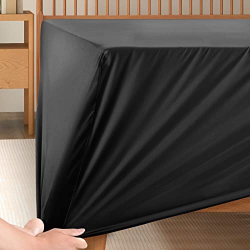 Manyshofu Cal King Extra Deep Pocket Fitted Sheet Only - 1800 Thread Count Hotel Deep Fitted Sheet Up To 24 Inches Mattress, Charcoal Black Deep Bottom Sheet 18-24 Inch Deep Cal King Fitted Sheet #TOP5