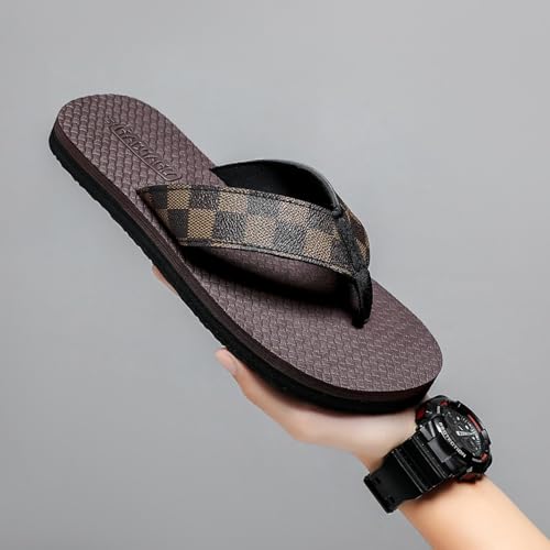 Checkered Sandals for Men Slip On Beach Flip Flops Platform Water Thong Waterproof House Slippers Open Toes Breathable Lightweight Summer Pool Party Vacation Comfort Wear Shoes Non-slip Cloud Sole3