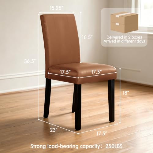Image of CHUN YI Dining Chairs Set of 8, Faux Leather Dining Room Chairs, Upholstered Modern Kitchen Parsons Chairs for Dining Room with Sturdy Wood Legs, Light Brown (Only Chair)
