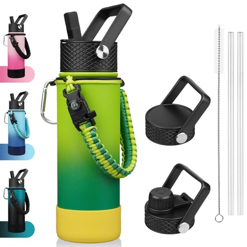 Image of BJPKPK 22oz Insulated Water Bottle with 3 Lids, Straw Lid & Handle