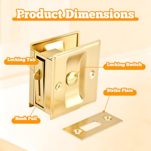 BORDSTRACT Cerradura para Puerta de Bolsillo de Acero Inoxidable Dorada con Perilla para Dormitorio | Compatible con puertas de 35-45mm de grosor, diseño empotrado para baño y dormitorio miniatura 3