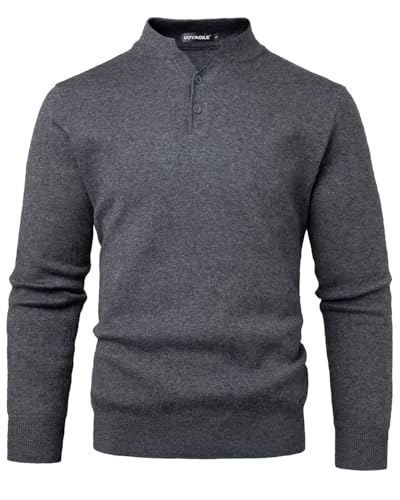 Voyagile Pull Homme col Henley Pulls à Col Manches Longues en Maille Pullover Chandail Basique