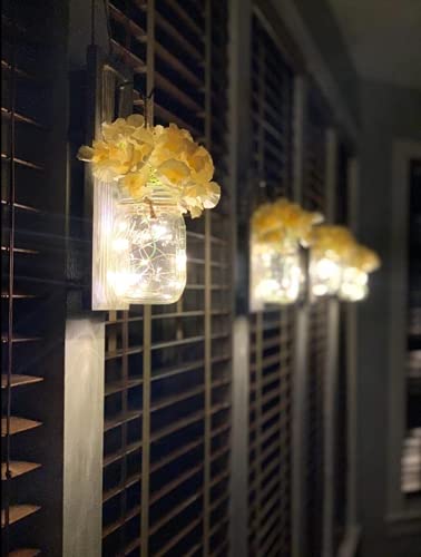 Emuardoe Mason Jar Wall Decor Rustic Wall Sconces Decorative 2 Packs Led Fairy Lights And Flowers Farmhouse Home Decor 6 Hours (Three Meters, Khaki Planks) #TOP3
