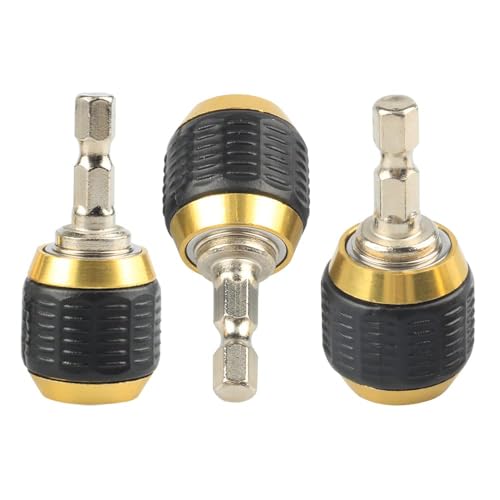Eyech 3 Pcs Self-Locking Drill Bit Holder - 50mm, 1/4 Inch Hex Shank Extension Rod Screwdriver Holder Set Quick Release Chuck Adapter Connector Socket Impact Driver Bit Power Drill Tool