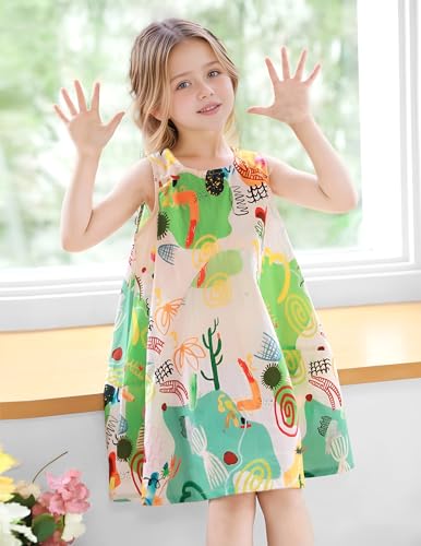 Girl's Dresses Summer Cotton Sleeveless Tank A-Line Cute Midi Casual Sundress 3-12Y3