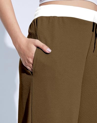 Image of Mehrang Wide Leg Drawstring Pants, with Contrast Waist Band || Casual Lounge Wear Side with Pockets, High Waisted, Relaxed Fit Trouser for Women