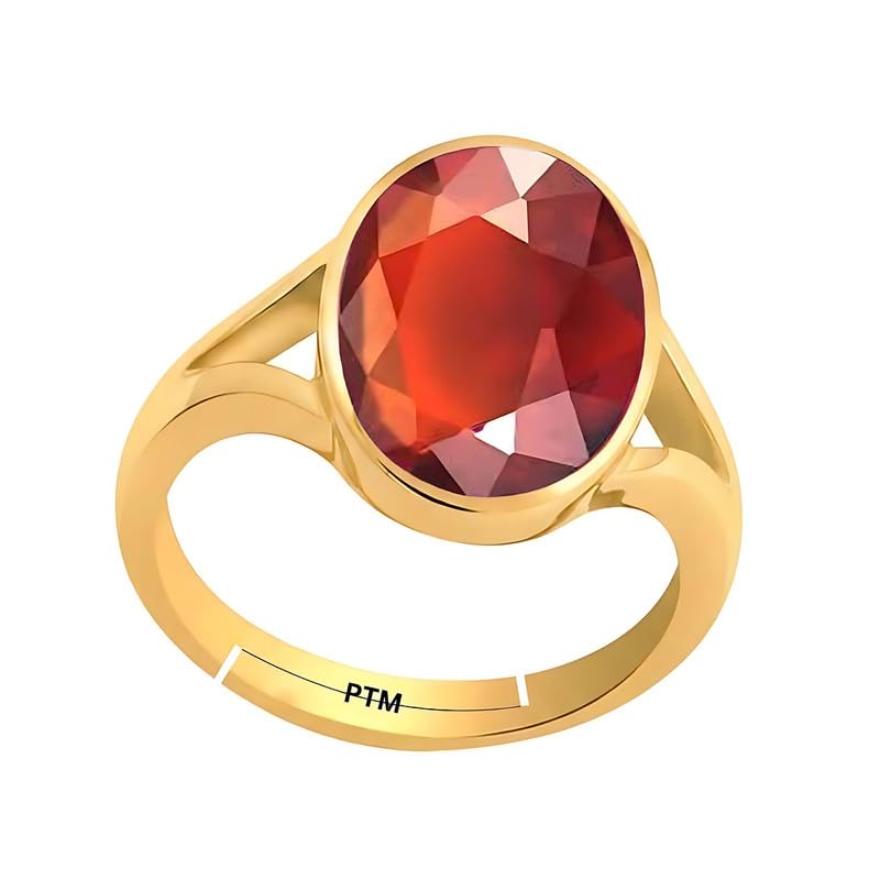 PTM Natural Hessonite/Gomed 3.25 to 10.25 Ratti or 3.00 to 9.50 Carat Astrological Certified Gemstone Panchdhatu/5 Metals Gold Plated Adjustable Ring for Men and Women