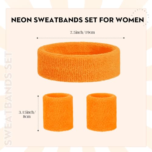 Image of Bememo 36 Pcs Neon Sweatbands Set Soccer Party Favors Cotton Headbands Wristband Sweat Bands Soccer Mom Essentials for Football Fans Sporting Events 80 90s Glow Party