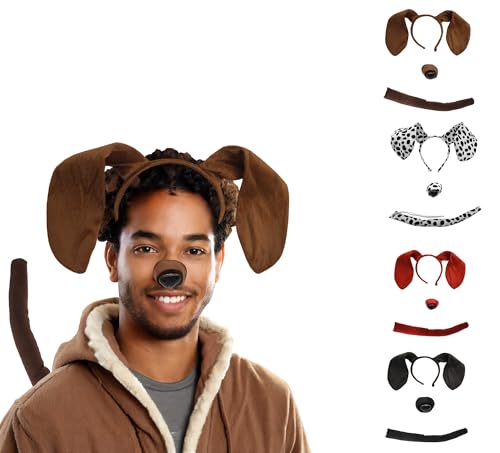 Nicky Bigs Novelties Brown Dog Nose Headband with Bendable Ears and Tail - Unisex Dog Ear Costume Adult Accessory, One Size