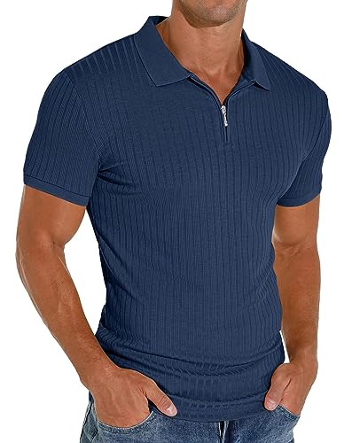 Sailwind Herren Polo Shirts Mit Reißverschluss Klassisch Stretch Sommer T-Shirts Für Herren Schmale Passform Freizeit- Und Arbeitskleidung (Blau, L)
