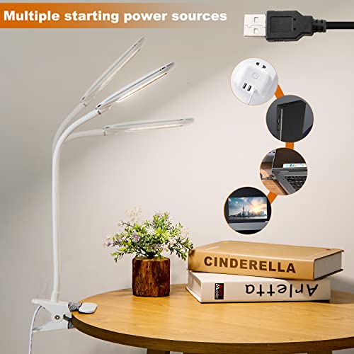 Eye Caring Desk Lamp With Clamp,Full Spectrum Eye Protection Led Clip On Desk Lamp,Dimmable Bright 8W Book Light For Reading In Bed,Daylight Usb Powered Adjustable Gooseneck Small Light For Dorm #TOP5