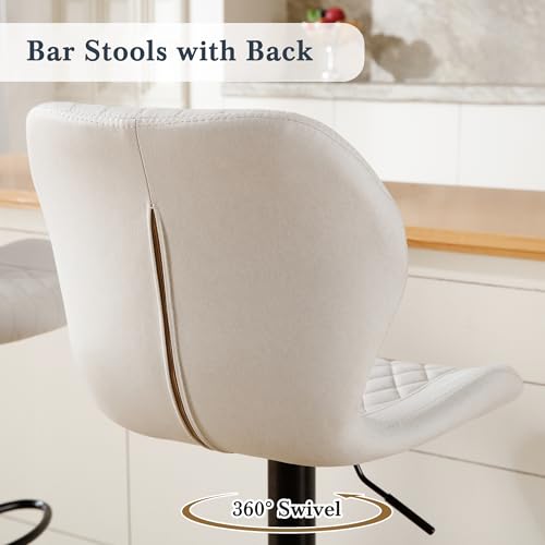 Image of Bar Stools Set of 6, Modern Swivel Counter Height Barstools for Kitchen Island Chairs, Adjustable Fabric Bar Stools with Back for Kitchen Counter Bar, Beige