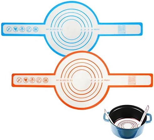 Silicone Baking Mat for Dutch Oven Bread String 8.3 Inch Reusable Non Stick Baking Mat with Long Handle Silicone Baking Sheets Heat Resistant Baking Bread Pad for Dough Pastry (Blue & Orange)