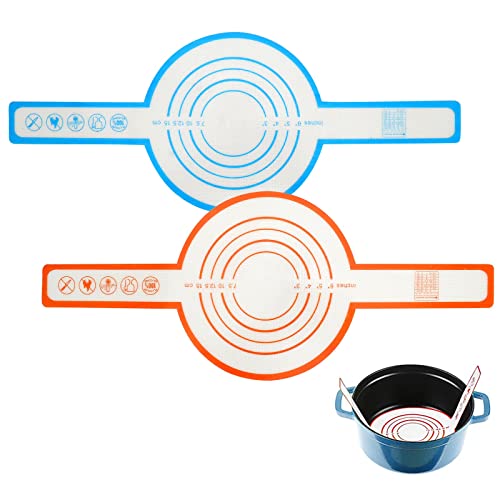 Silicone Baking Mat For Dutch Oven Bread String 8.3 Inch Reusable Non Stick Baking Mat With Long Handle Silicone Baking Sheets Heat Resistant Baking Bread Pad For Dough Pastry (Blue & Orange) #TOP3