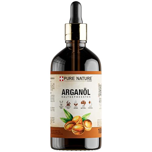 CHOSA Arganöl Bio Kaltgepresst Unraffiniert 100% Reines 100 ml + Pipette - Argan Öl Haut Haare Nägel Bart - Vegan Massageöl & Haaröl für Pflege & DIY Kosmetik - Nährt und Verleiht Glanz