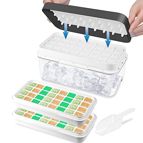 Ice Cube Tray, Stackable Ice Trays For Freezer With Lid And Bin, Easy Release 64 Nuggets Ice For Chilling Cocktails Whiskey Tea Coffee Cool Drinks(Black) #TOP12