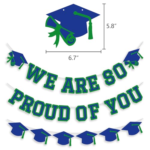 Image of We Are So Proud Of You Banner Graduation Party Decorations Congrats Grad Cap Garlands Wall Sign Blue Green