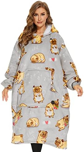 THREE POODLE Oversized Blanket Hoodie, Sherpa Fleece Wearable Blanket Sweatshirt for Adults Kids, Warm Soft Cozy Hooded Blanket Women Men Kids, One Size Fit All
