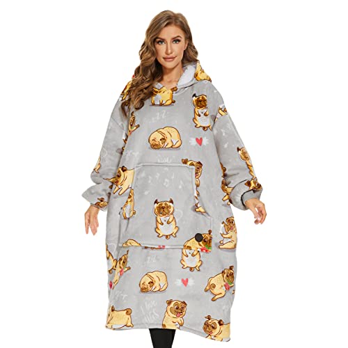 THREE POODLE Sudadera Manta con Capucha, Sudaderas Oversize Bata Manta Polar Mujer para Niños, Sudadera con Capucha Ultra Suave y Cálida, Sudadera para Mujer, Hombre y Niño, Regalo